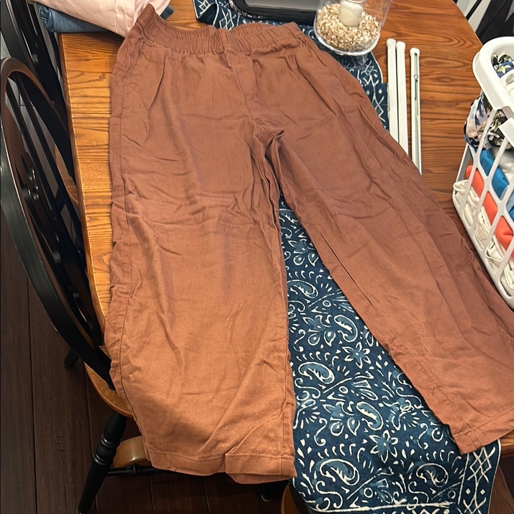 Old Navy Women's High Rise, Wide Leg Adjustable Tie Brown Pants